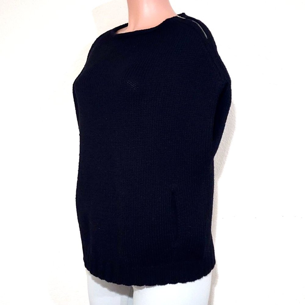 Lafayette 148 NY Black Wool Sweater Vest Top Drop Shoulder Zipper Shoulder - Picture 4 of 8